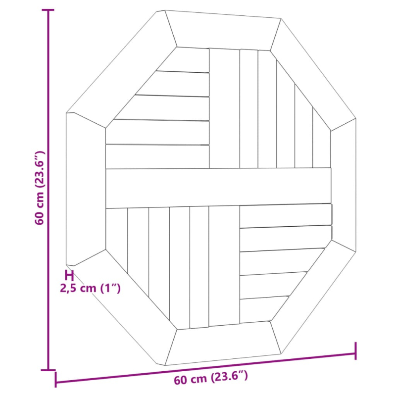 Tischplatte 60x60x2,5 cm Achteckig Massivholz Teak