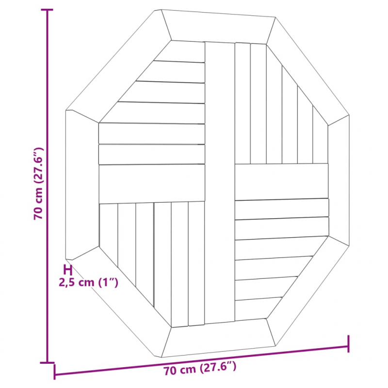 Tischplatte 70x70x2,5 cm Achteckig Massivholz Teak