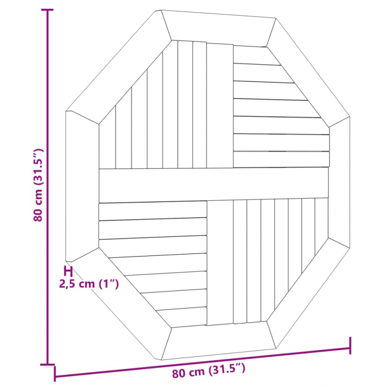 Tischplatte 80x80x2,5 cm Achteckig Massivholz Teak