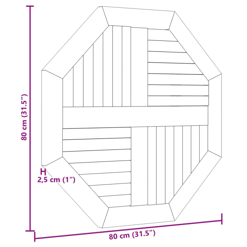 Tischplatte 80x80x2,5 cm Achteckig Massivholz Teak