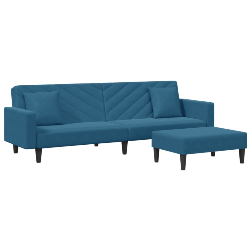 2-tlg. Sofagarnitur mit Kissen Blau Samt