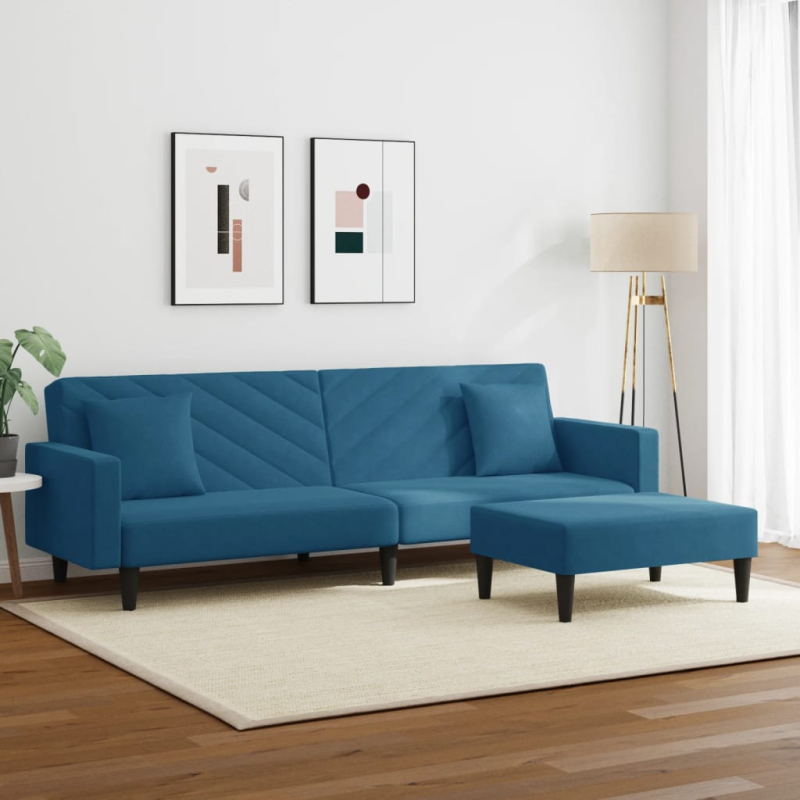 2-tlg. Sofagarnitur mit Kissen Blau Samt