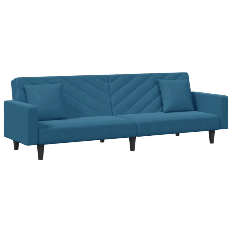 2-tlg. Sofagarnitur mit Kissen Blau Samt