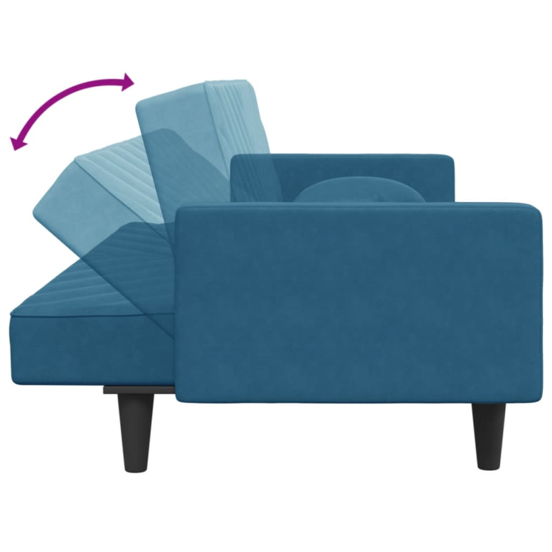 2-tlg. Sofagarnitur mit Kissen Blau Samt