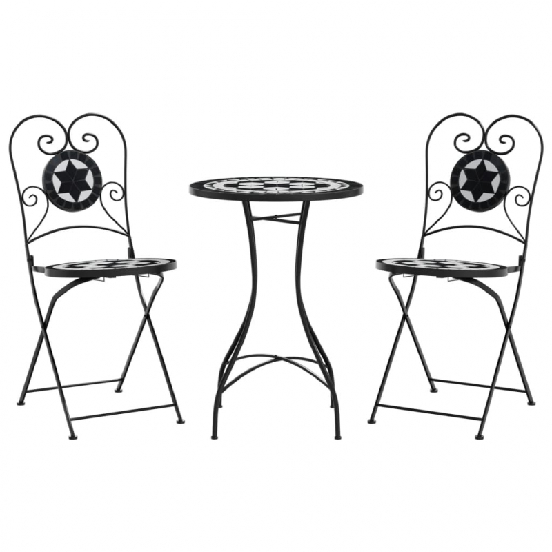Mosaik-Bistro-Set Schwarz und Weiß Eisen und Keramik