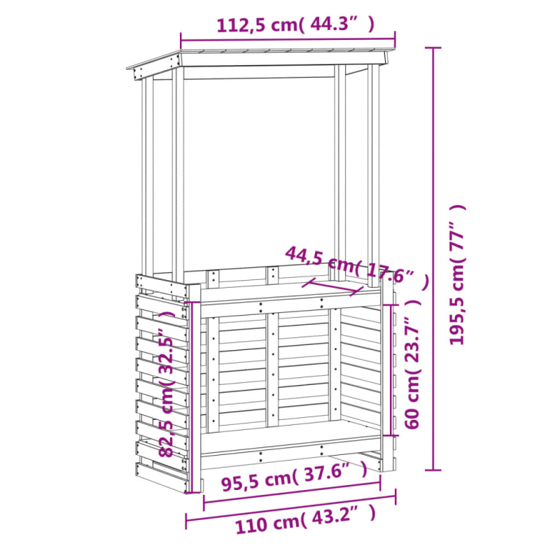 Gartenbar mit Dach Weiß 112,5x57x195,5 cm Massivholz Kiefer