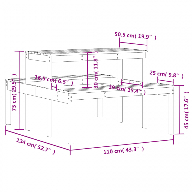 Picknicktisch 110x134x75 cm Massivholz Douglasie