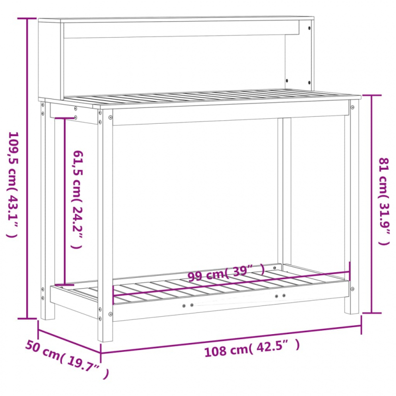 Pflanztisch mit Ablagen Braun 108x50x109,5 cm Massivholz Kiefer