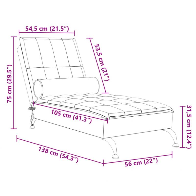 Massage-Chaiselongue mit Nackenrolle Hellgrau Stoff