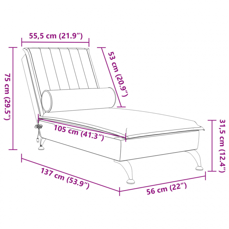 Massage-Chaiselongue mit Nackenrolle Gelb Samt