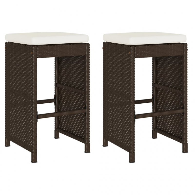 Garten-Barhocker mit Kissen 2 Stk. Braun Poly Rattan