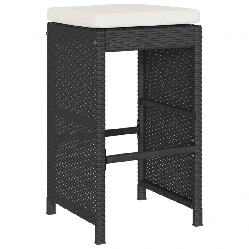 Garten-Barhocker mit Kissen 2 Stk. Schwarz Poly Rattan