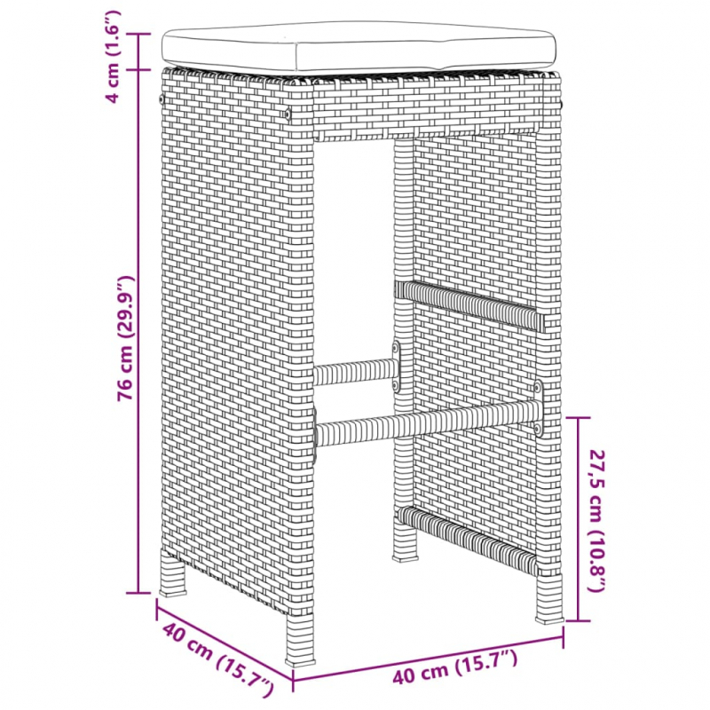 Garten-Barhocker mit Kissen 4 Stk. Braun Poly Rattan