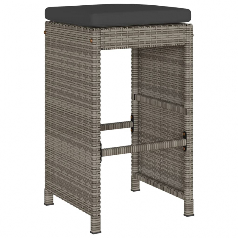 Garten-Barhocker mit Kissen 6 Stk. Grau Poly Rattan