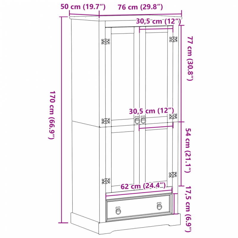 Kleiderschrank Corona 76x50x170 cm Massivholz Kiefer