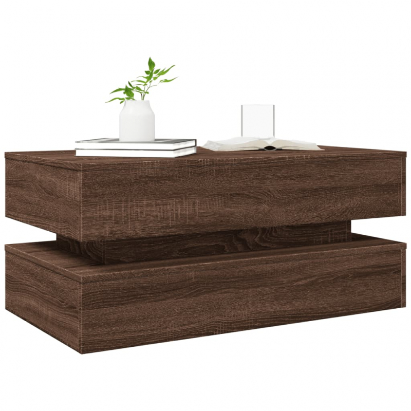 Couchtisch mit LED-Leuchten Braun Eichen-Optik 90x50x40 cm
