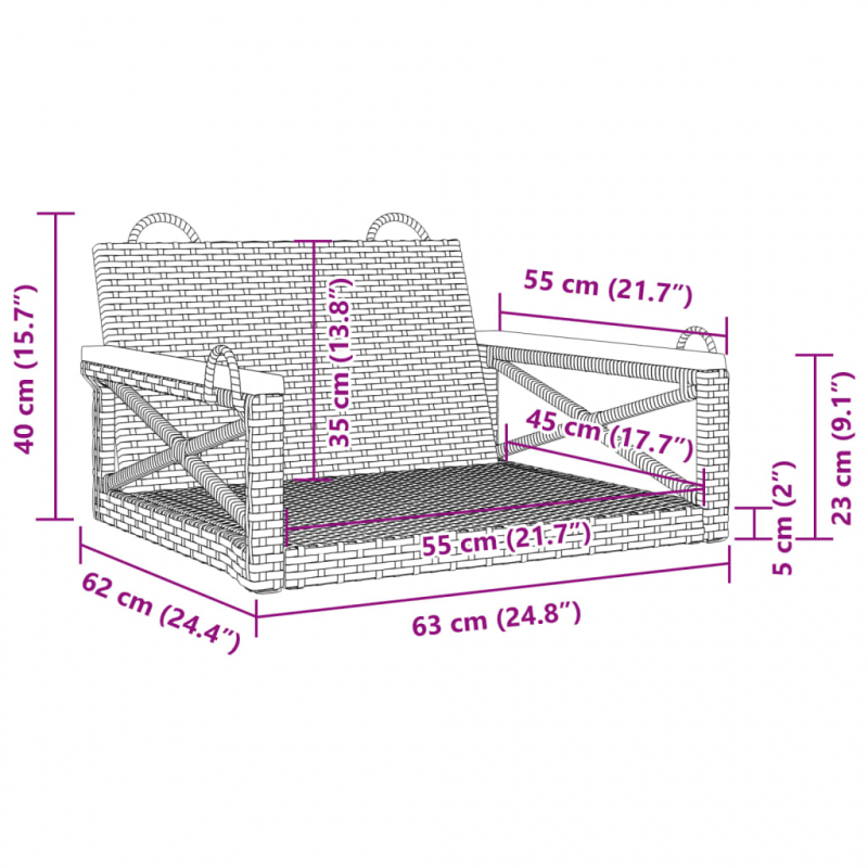 Hängesessel Schwarz 63x62x40 cm Poly Rattan