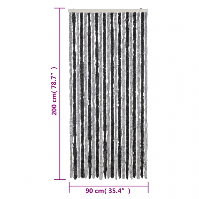 Fliegenvorhang Grau und Schwarz 90x200 cm Chenille
