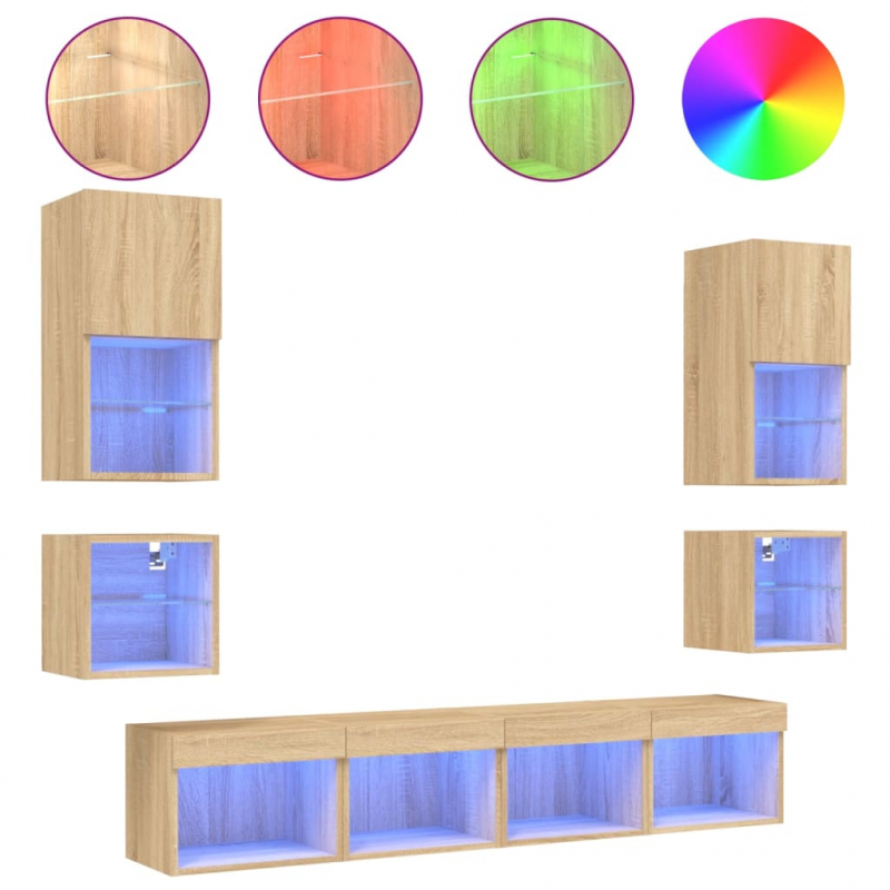 8-tlg. Wohnwand mit LED-Beleuchtung Sonoma-Eiche Holzwerkstoff
