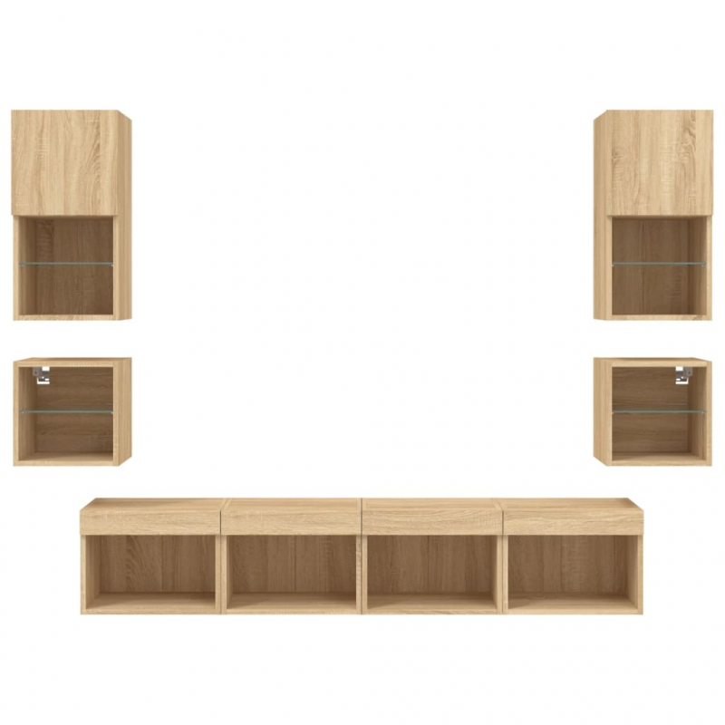 8-tlg. Wohnwand mit LED-Beleuchtung Sonoma-Eiche Holzwerkstoff