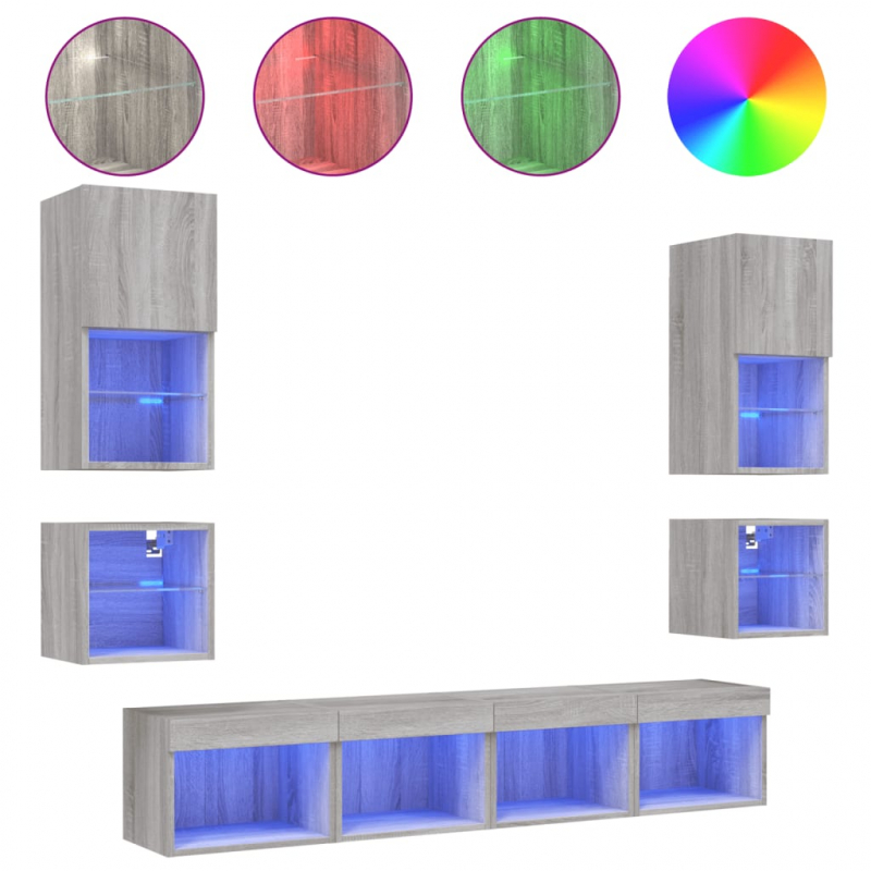 8-tlg. Wohnwand mit LED-Beleuchtung Grau Sonoma Holzwerkstoff