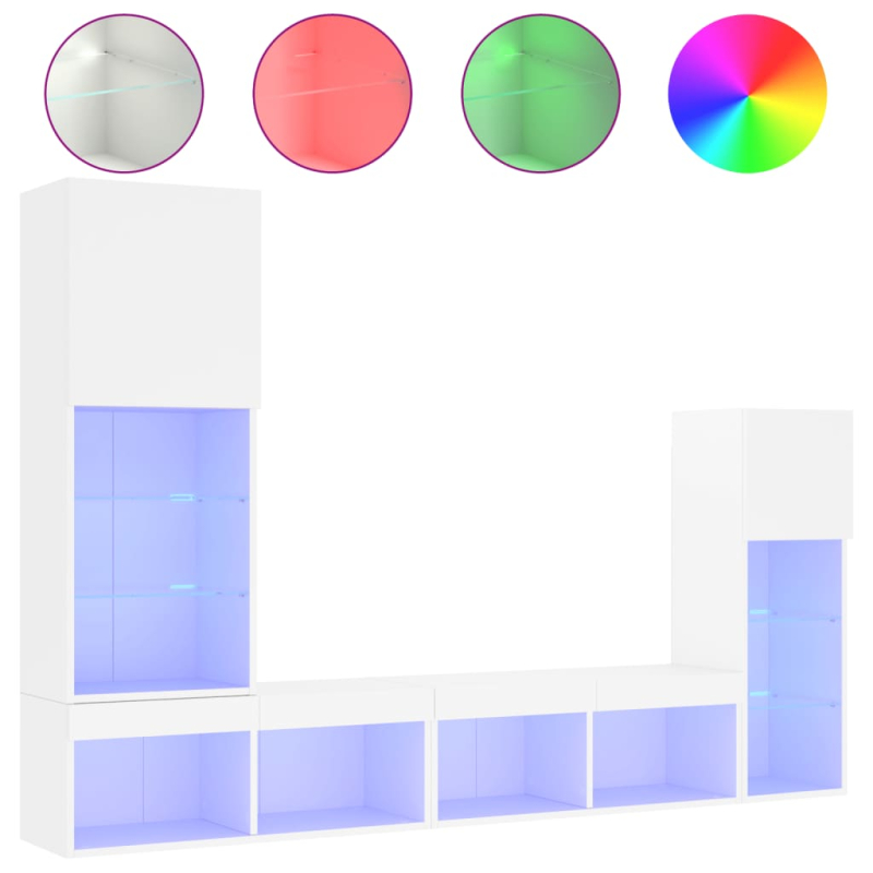 4-tlg. Wohnwand mit LED-Beleuchtung Weiß Holzwerkstoff