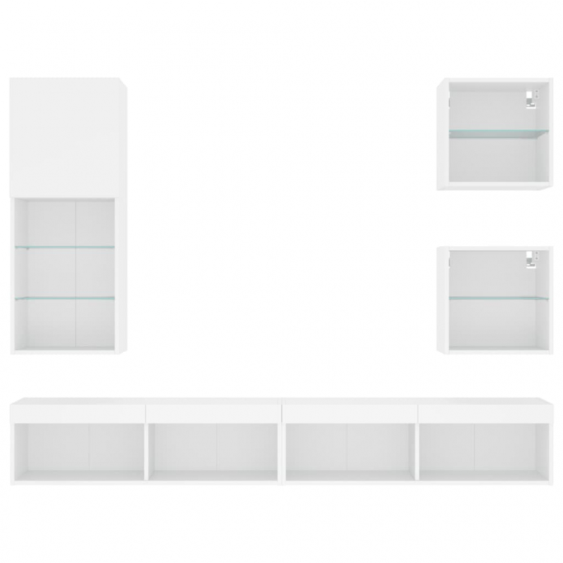 5-tlg. Wohnwand mit LED-Beleuchtung Weiß Holzwerkstoff