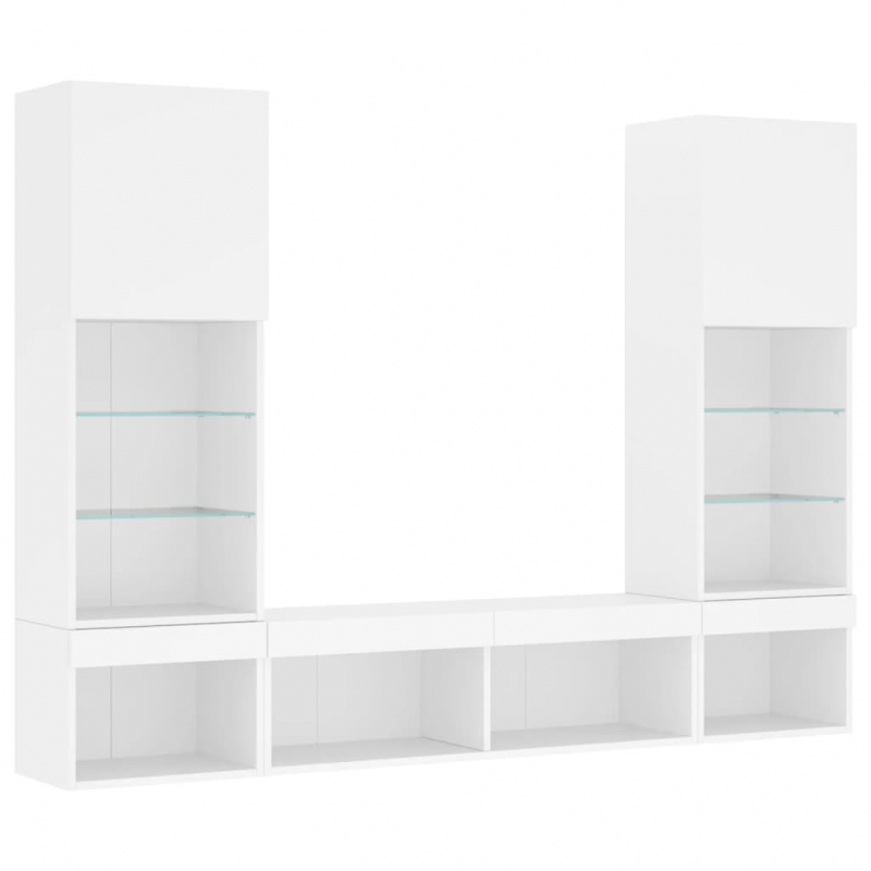 5-tlg. Wohnwand mit LED-Beleuchtung Weiß Holzwerkstoff