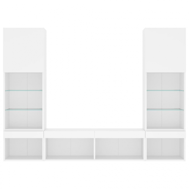 5-tlg. Wohnwand mit LED-Beleuchtung Weiß Holzwerkstoff