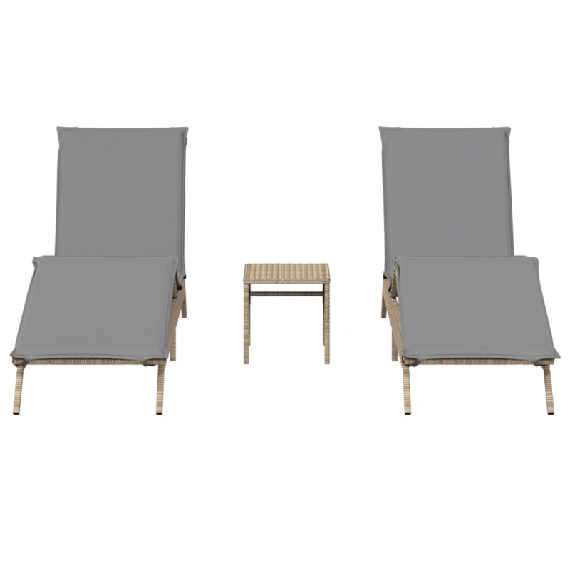 Sonnenliegen 2 Stk. mit Tisch Beige Poly Rattan