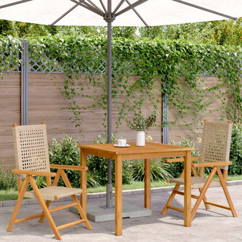 Gartenstühle 2 Stk. Beige Massivholz Akazie und Poly Rattan