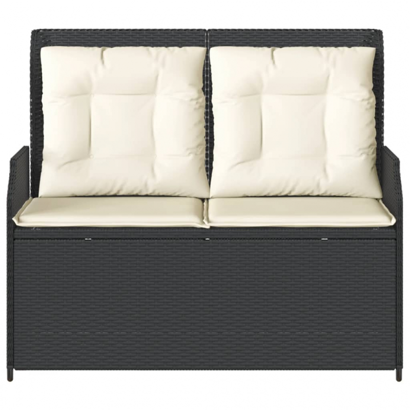 Gartenbank Verstellbar mit Kissen Schwarz Poly Rattan