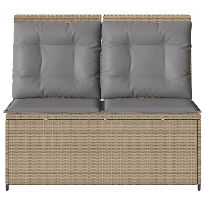 Gartenbank Verstellbar mit Kissen Beige Poly Rattan