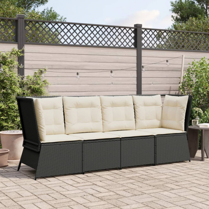 Garten-Ecksofa mit Kissen Schwarz Poly Rattan