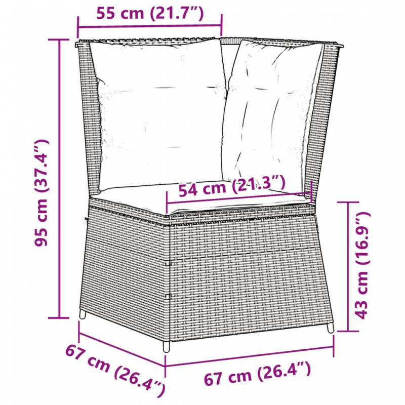 Garten-Ecksofa mit Kissen Schwarz Poly Rattan