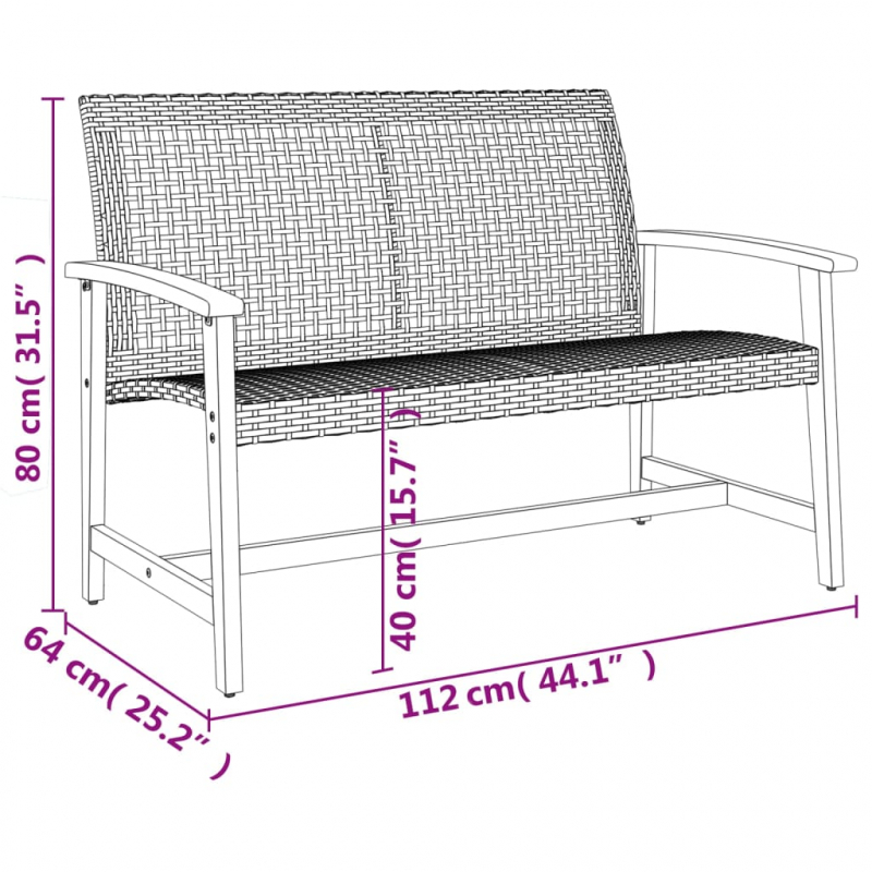 Gartenbank Beige 112 cm Poly Rattan und Akazienholz