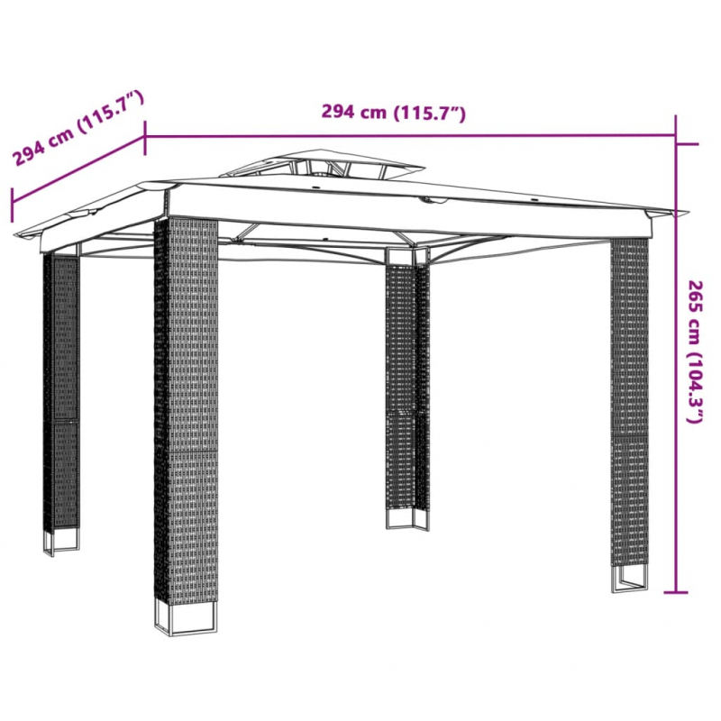 Pavillon mit Doppeldach Anthrazit 2,94x2,94 m Stahl