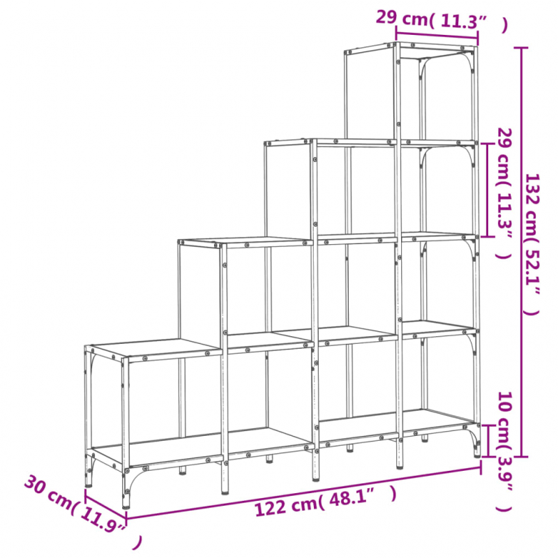 Bücherregal Sonoma-Eiche 122x30x132 cm Holzwerkstoff und Metall