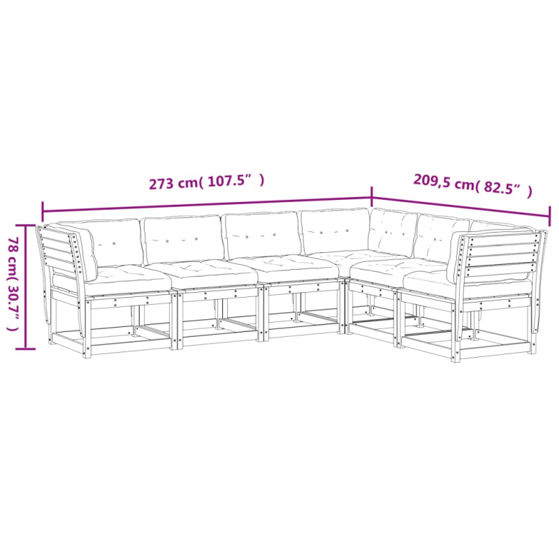 6-tlg. Garten-Sofagarnitur mit Kissen Wachsbraun Kiefernholz
