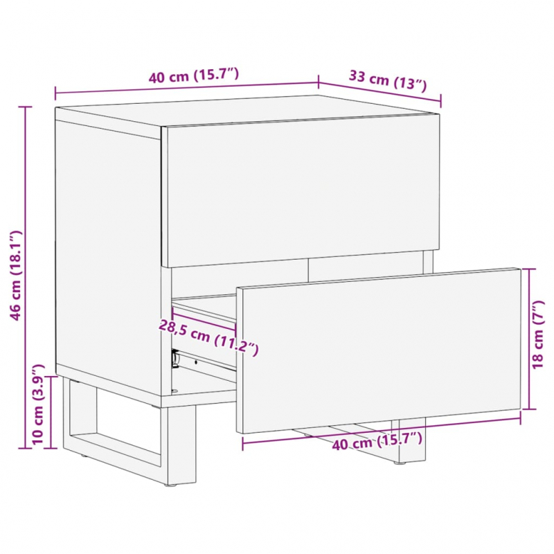 Nachttisch 40x34x46 cm Massivholz Akazie