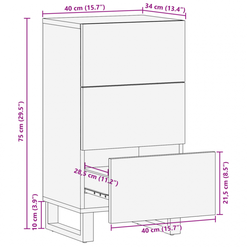 Sideboard 40x34x75 cm Raues Massives Mangoholz