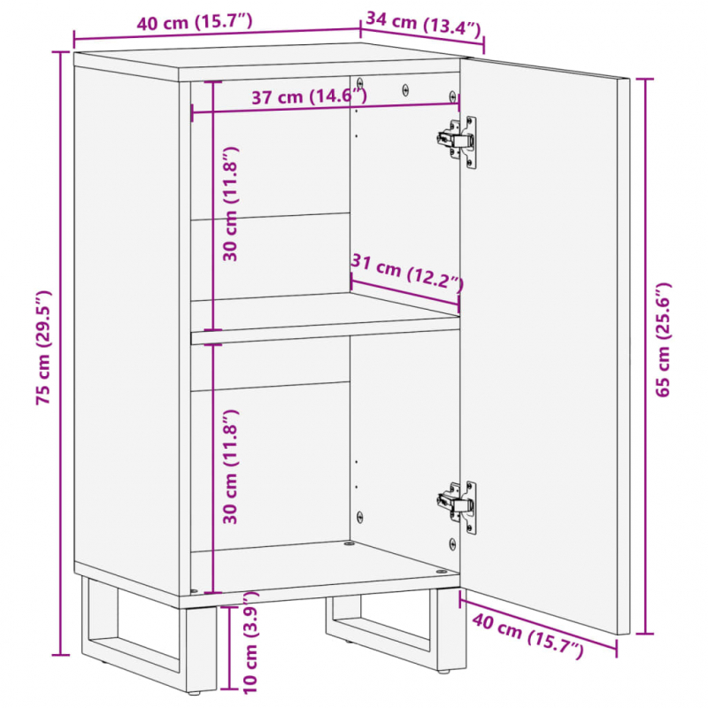 Sideboard 40x34x75 cm Massivholz Akazie