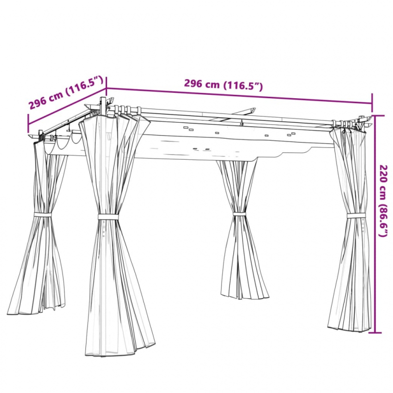 Pavillon mit Vorhängen Anthrazit 3x3 m Stahl