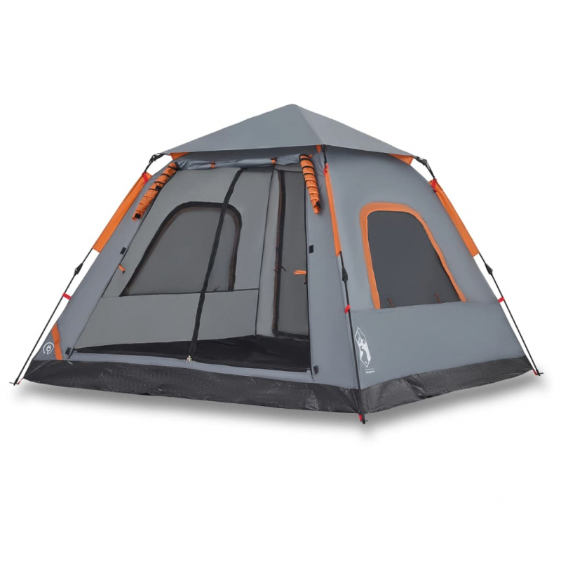 Kuppel-Campingzelt 5 Personen Grau und Orange Quick Release