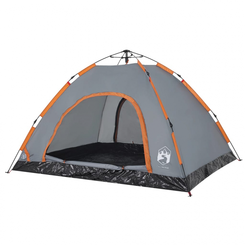 Campingzelt 4 Personen Grau und Orange Quick Release