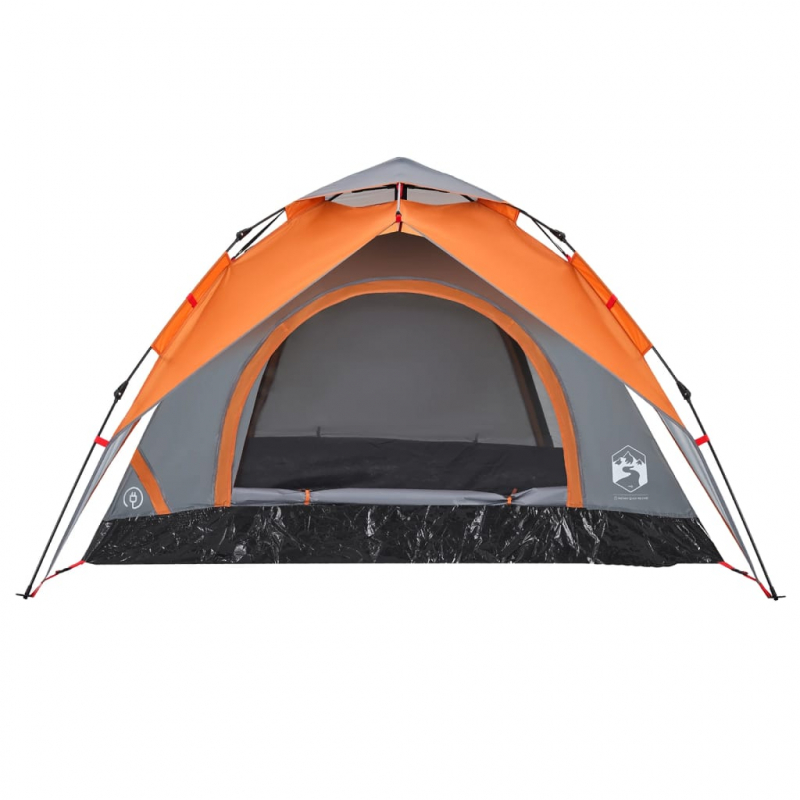 Kuppel-Campingzelt 3 Personen Grau und Orange Quick Release