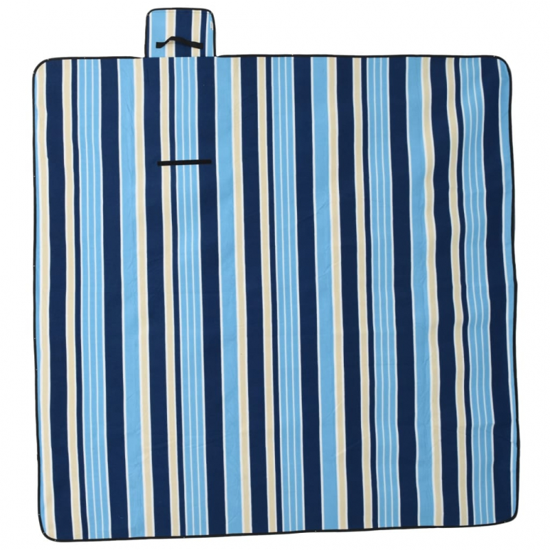 Picknickdecke Faltbar Blau und Weiß Gestreift 200x200 cm Samt
