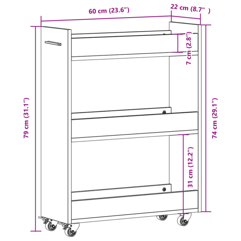 Schrank mit Rollen Sonoma-Eiche 60x22x79 cm Holzwerkstoff