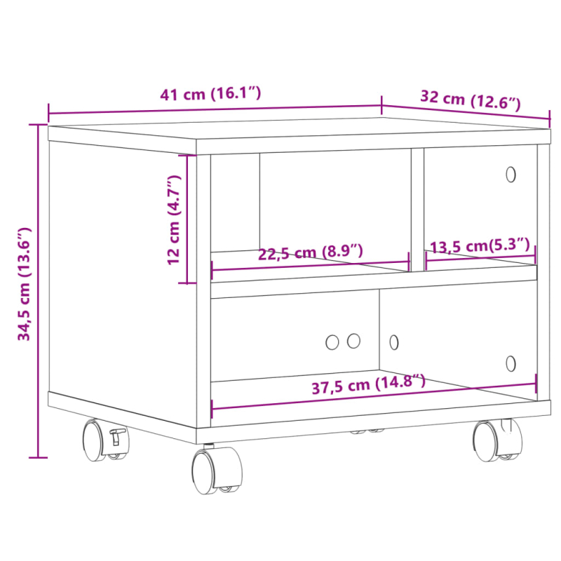 Druckerständer mit Rollen Sonoma-Eiche 41x32x34,5 cm