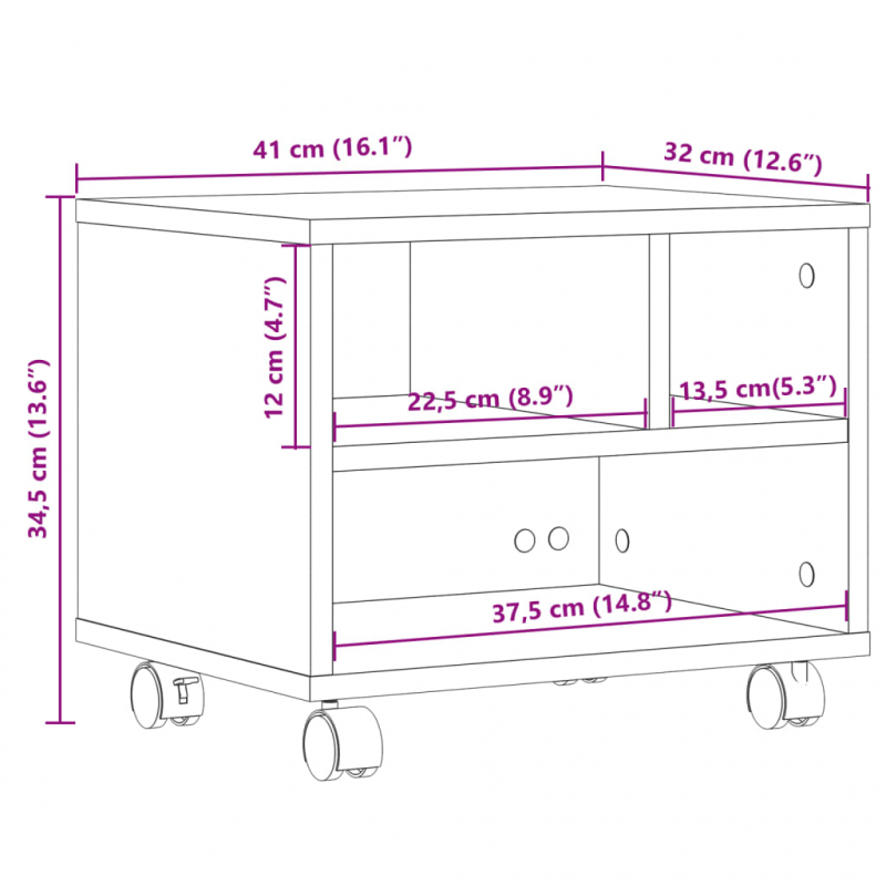 Druckerständer mit Rollen Braun Eichen-Optik 41x32x34,5 cm